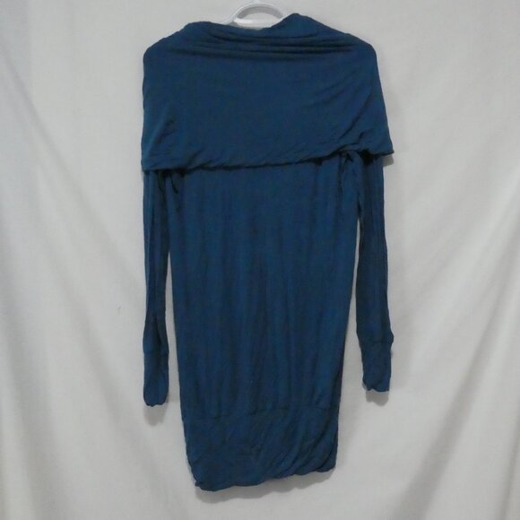 COVET | small | Elegant Blue Cowl Neck Long Sleeve Sweater Dress - Picture 2 of 14